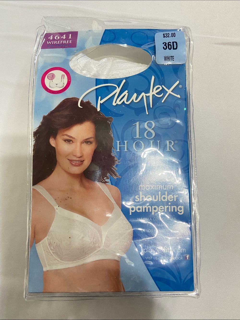 Playtex 18 Hour 4641 New Women's White Wireless Padded Shoulder Bra 36D